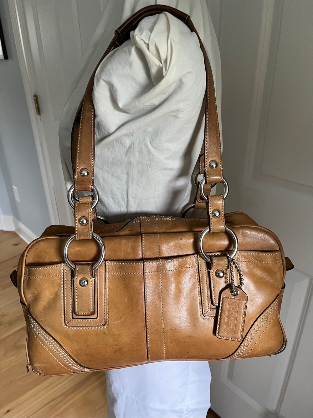 Coach Tan Leather Shoulder Satchel with Double Strap
